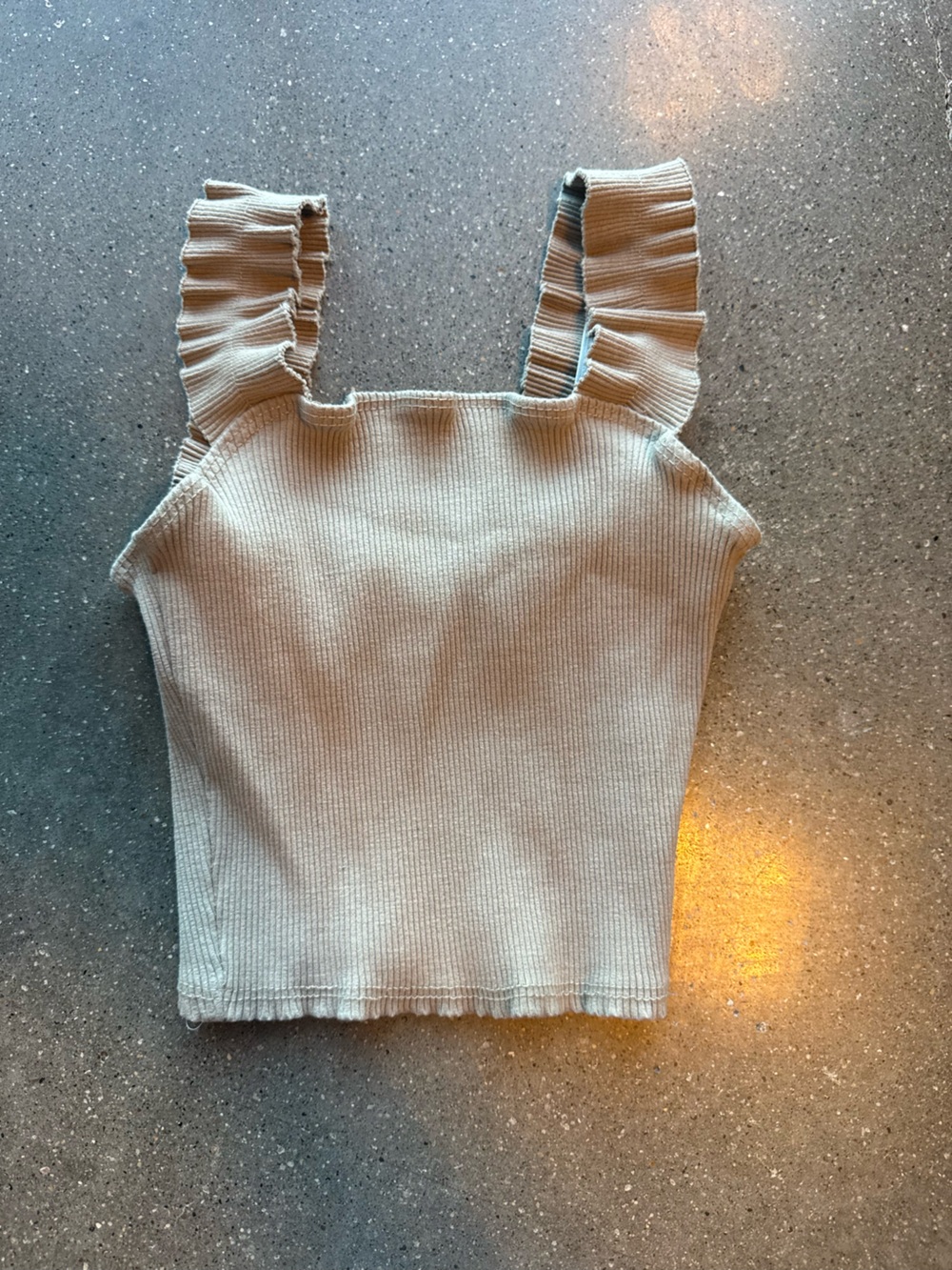 Square Neck Ribbed Tank Top in Light Beige